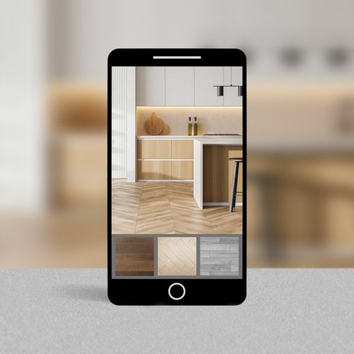 Roomvo product visualizer on smartphone from B & B Floor Co in Springfield, VA